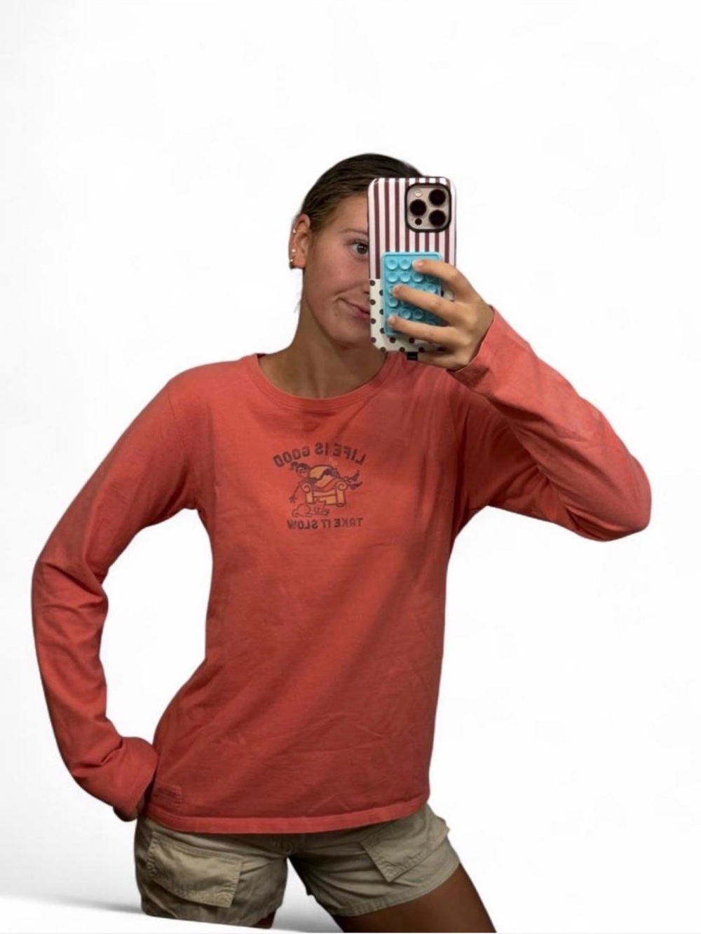 Life Is Good Women’s Small Coral-Pink Long Sleeve with Patch Logo